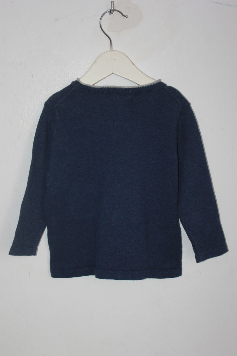 tweedehands blauwe trui met v-hals van zara in maat 80 voor een baby jongen 