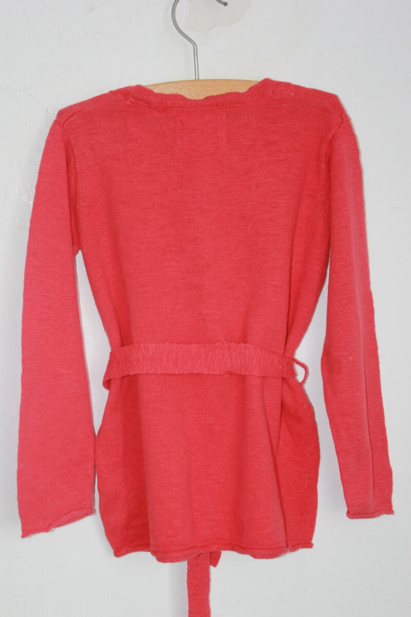 tweedehands katoenen rood vest met opgenaaide bloemen en ceintuur in maat 104 van zara