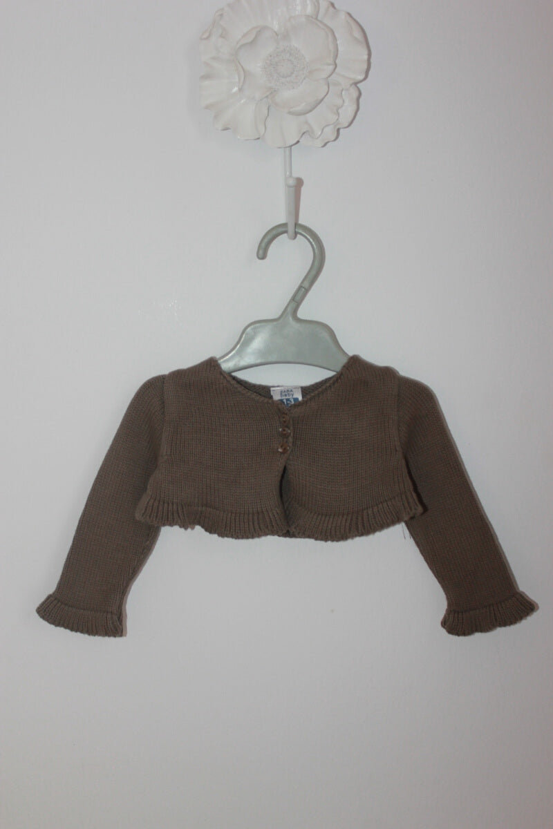 tweedehands katoenen kort taupe vestje in maat 56 voor een baby meisje van zara