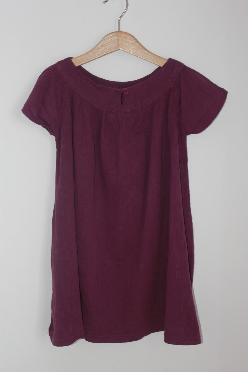 preloved katoenen zomerse paarse jurk met korte mouwen in maat 116 van zef