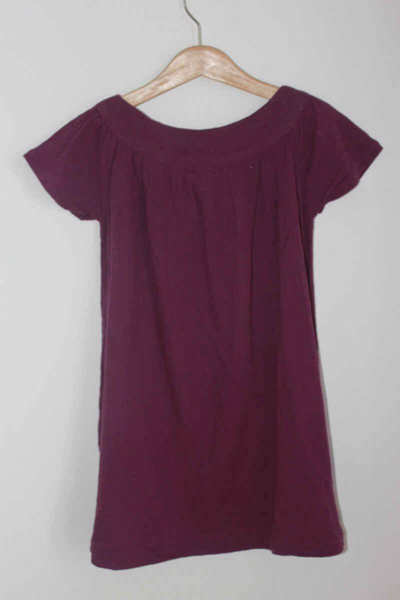 preloved katoenen zomerse paarse jurk met korte mouwen in maat 116 van zef