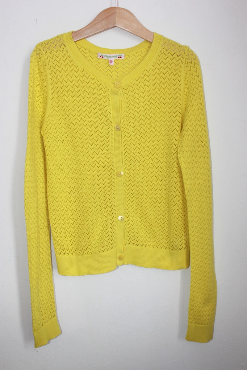 tweedehands katoenen geel ajour vest van bonpoint in maat 134-140 voor een meisje