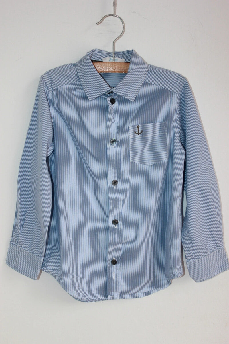 tweedehands katoenen blauw-wit gestreept overhemd met lange mouwen van jacadi in maat 104 voor een jongen