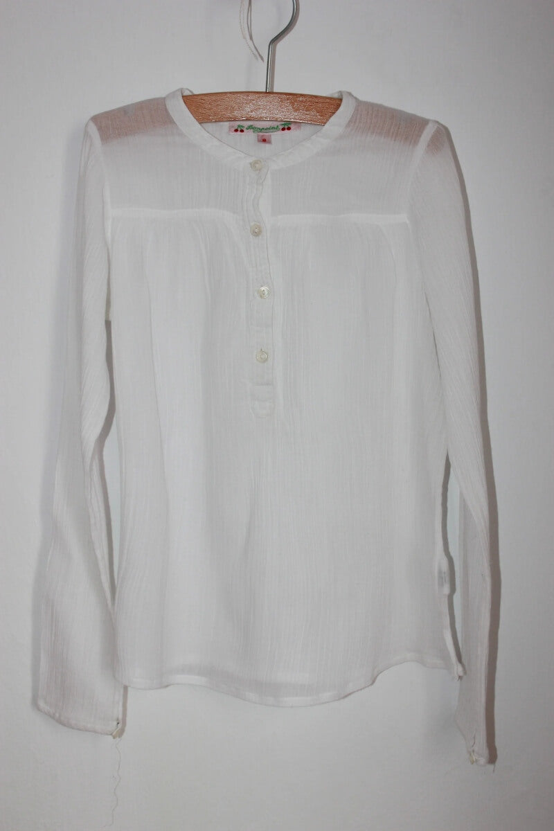 tweedehands katoenen witte zomerse blouse met lange mouwen van bonpoint in maat 122-128 voor een meisje
