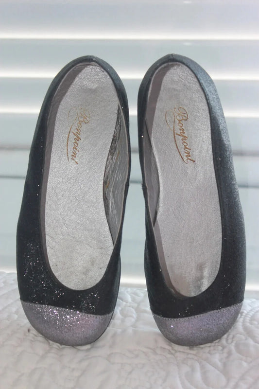 tweedehands glitter ballerinas in donkergrijs en zilver van bonpoint in maat 29 voor een meisje