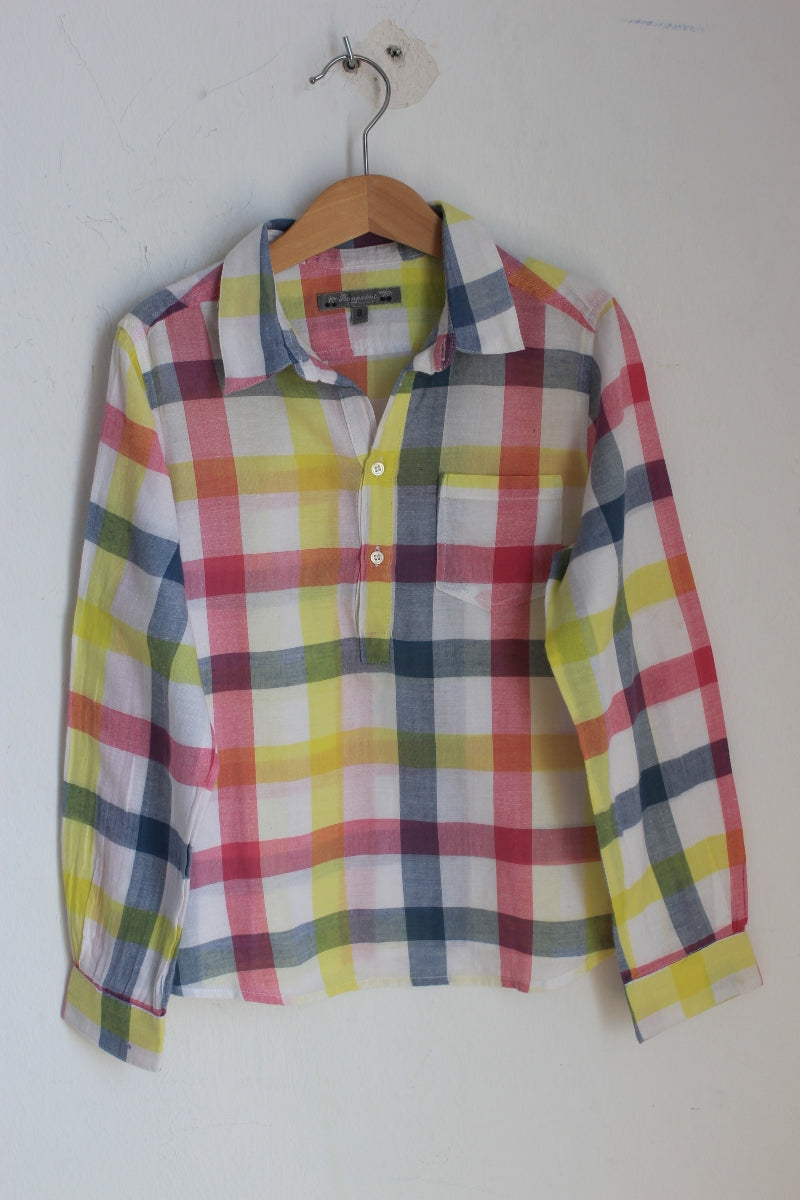 tweedehands katoenen geruit overhemd in multicolour met lange mouwen van bonpoint, maat 122-128