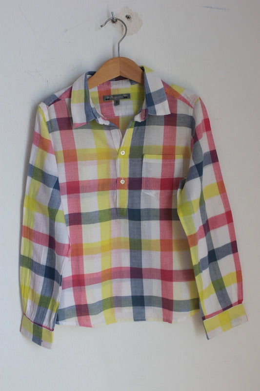 tweedehands katoenen geruit overhemd in multicolour met lange mouwen van bonpoint, maat 122-128