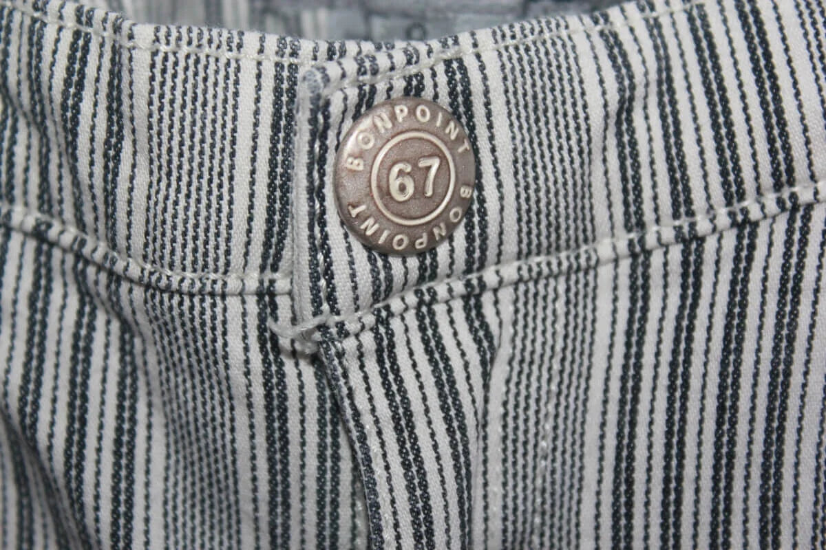 tweedehands unisex donkerblauw met wit gestreepte lange broek van bonpoint in maat 122-128