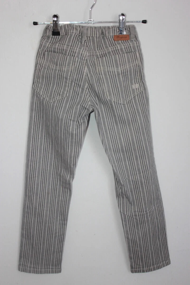 tweedehands unisex donkerblauw met wit gestreepte lange broek van bonpoint in maat 122-128