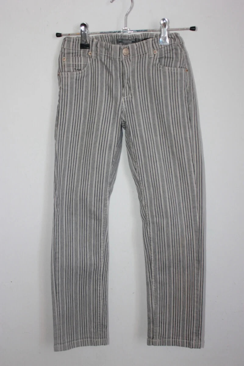 tweedehands unisex donkerblauw met wit gestreepte lange broek van bonpoint in maat 122-128