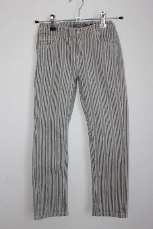 tweedehands unisex donkerblauw met wit gestreepte lange broek van bonpoint in maat 122-128