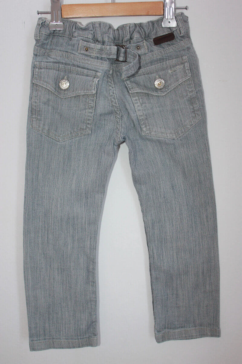 tweedehands unisex katoenen donkerblauw met wit gestreepte lange broek van bonpoint in maat 92-98