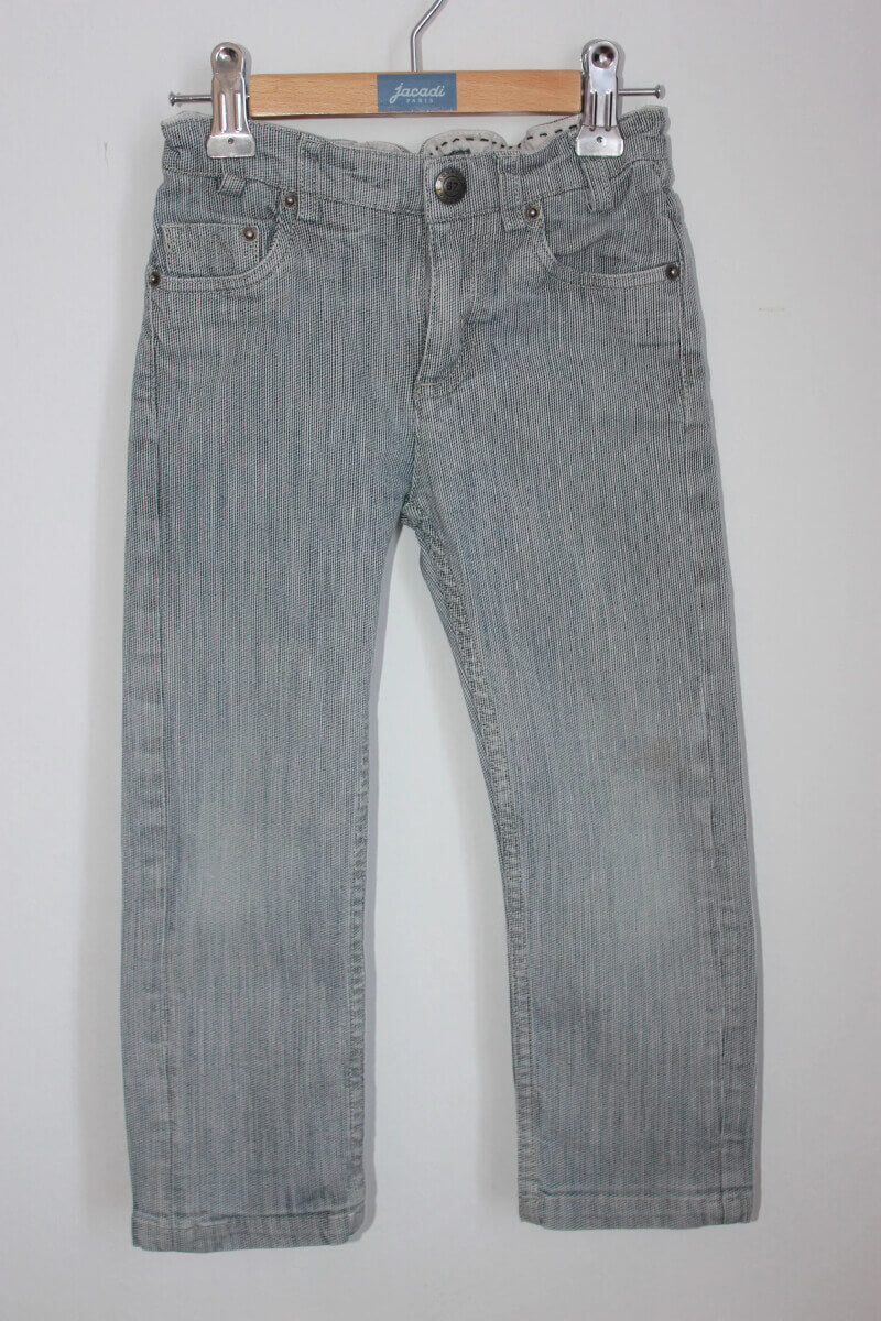 tweedehands unisex katoenen donkerblauw met wit gestreepte lange broek van bonpoint in maat 92-98