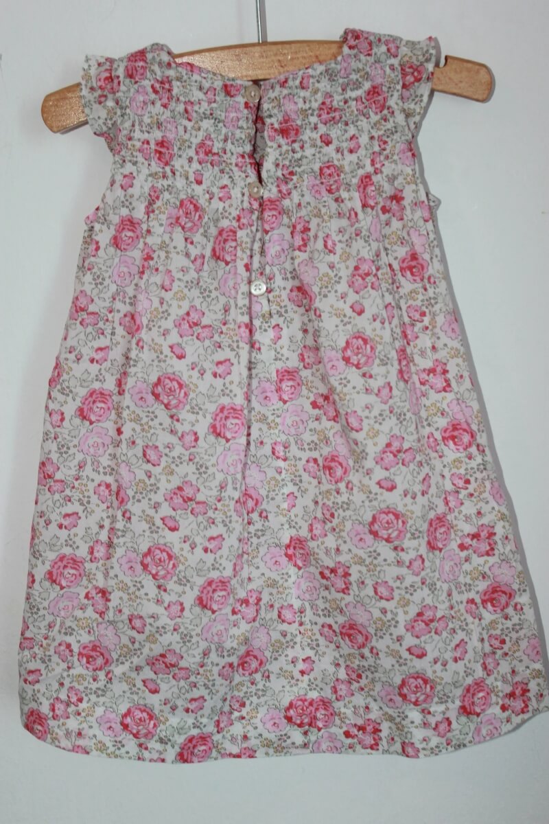 tweedehands katoenen liberty jurk in multicolour met korte volantmouwen van jacadi in maat 68