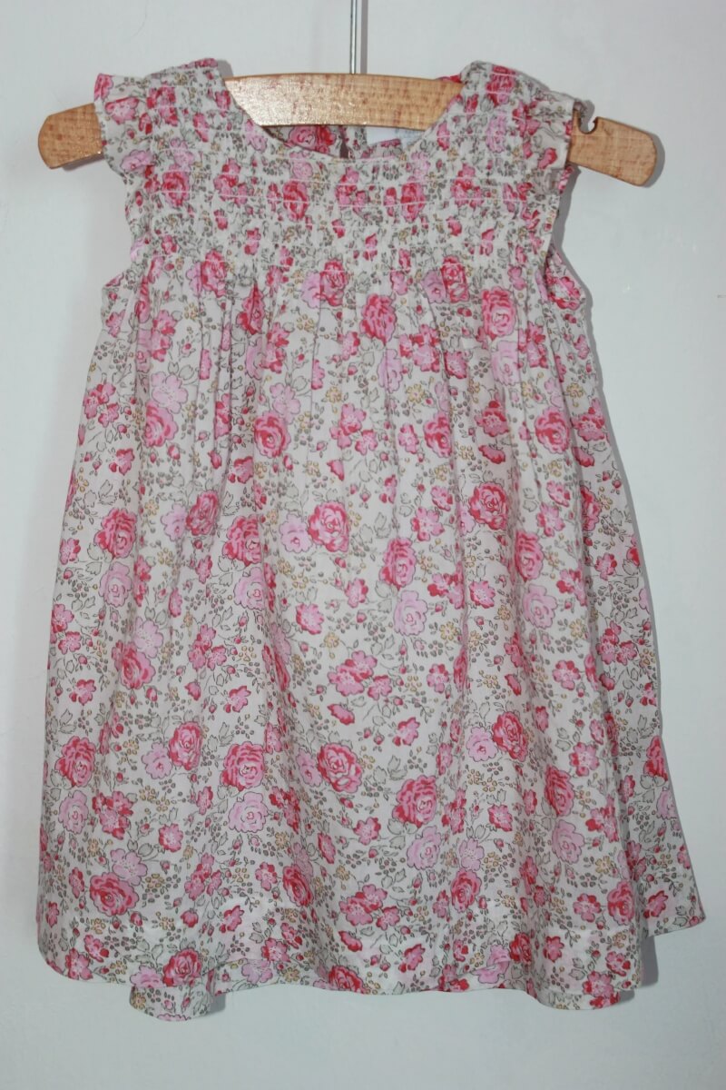 tweedehands katoenen liberty jurk in multicolour met korte volantmouwen van jacadi in maat 68