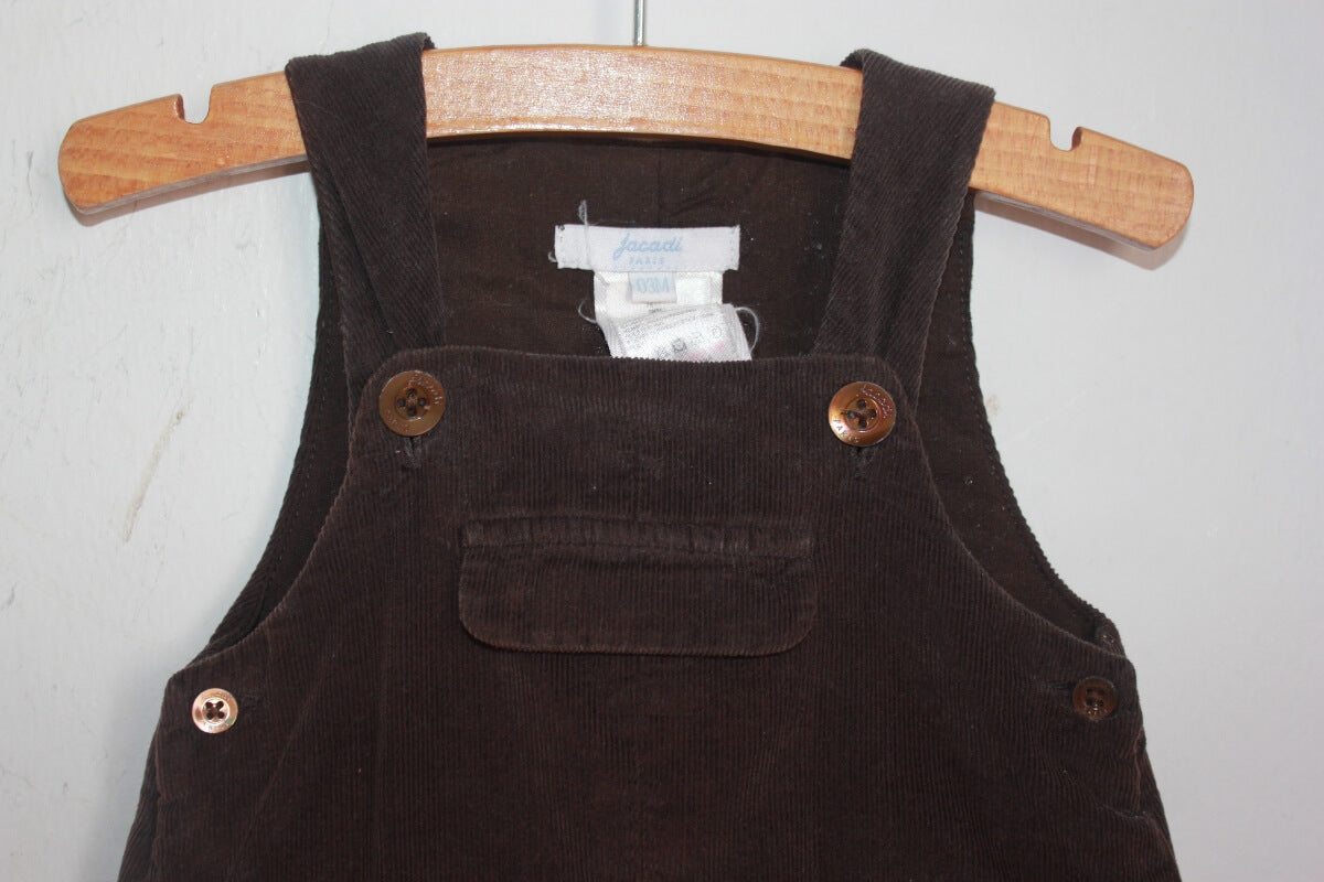 preloved unisex katoenen ribfluwelen bruine salopette, of tuinbroek van jacadi in maat 62