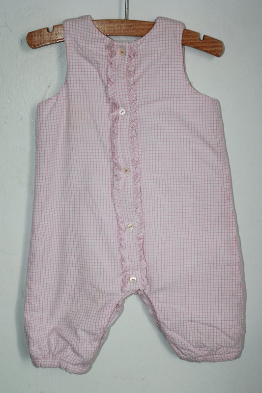 tweedehands katoenen mouwloze winterse roze met wit geruite jumpsuit van jacadi in maat 68