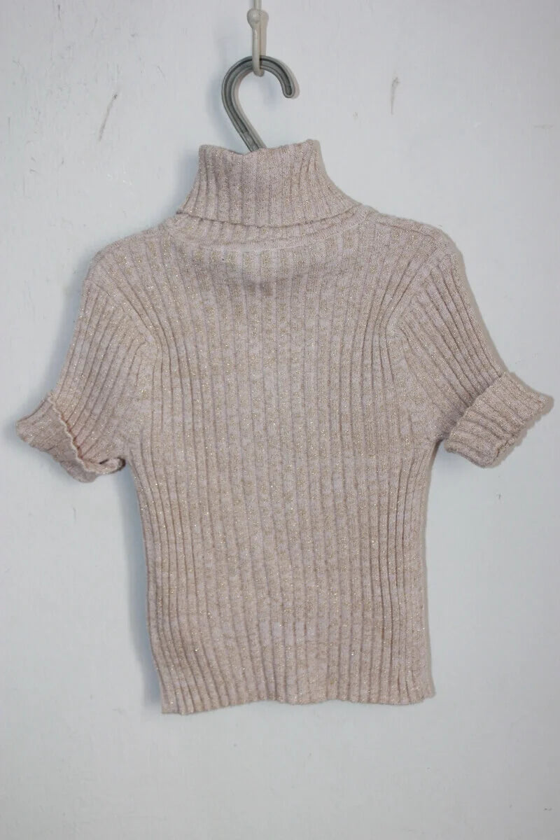 tweedehands-beige-goud-coltrui-korte-mouwen-maat-98-meisje-lili-gaufrette