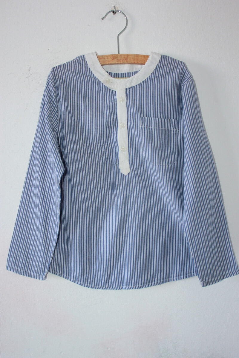 tweedehands-blauw-wit-grijs-gestreept-overhemd-lange-mouwen-maat-104-noro-monoprix