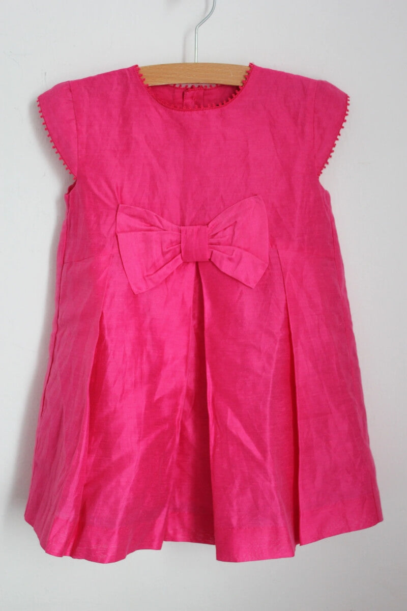 fuchsia-jurk-korte-mouwen-strik-maat-92-tizzas