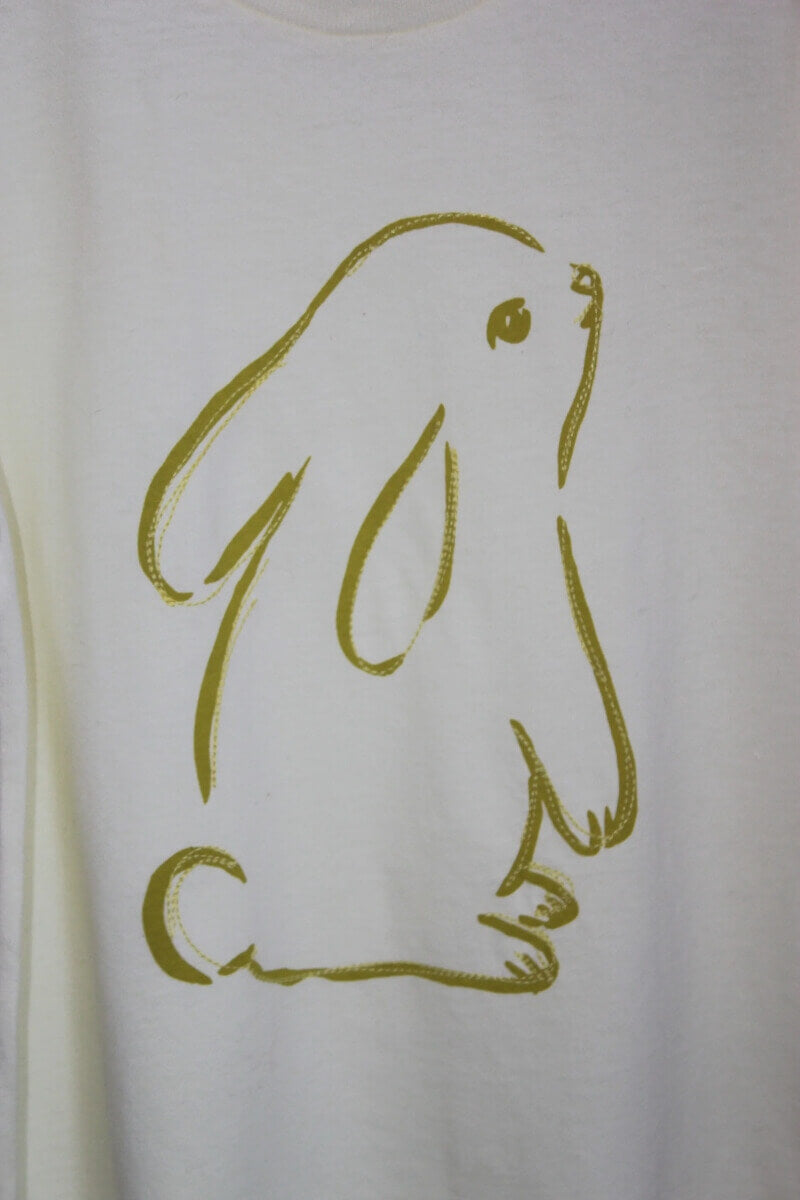 tweedehands-lichtgeel-shirt-konijn-korte-mouwen-maat-116-monoprix