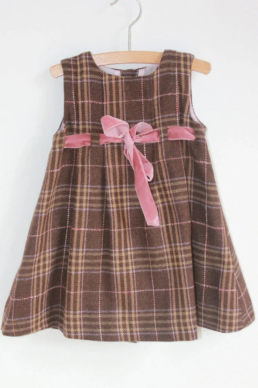 tweedehands-bruine-geruite-mouwloze-jurk-maat-86-baby-meisje-zara