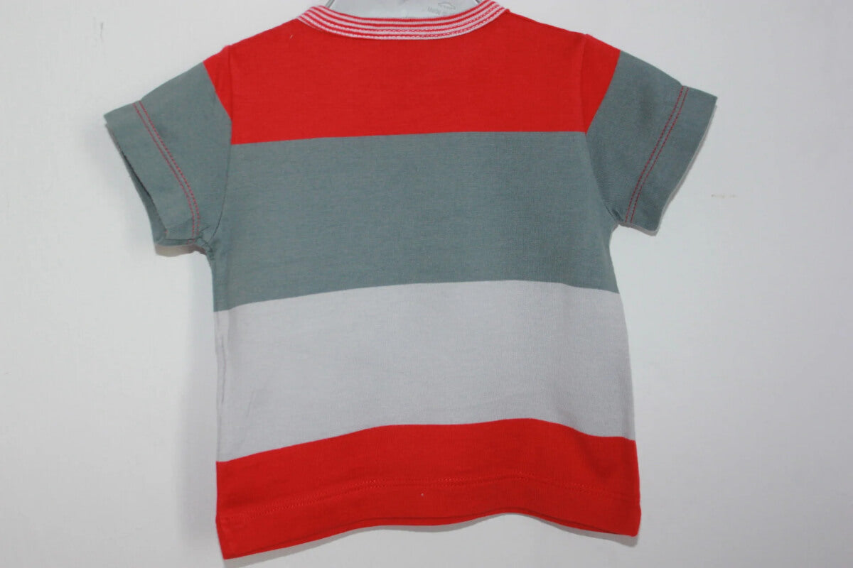 tweedehands-rood-grijs-gestreept-t-shirt-korte-mouwen-maat-62-baby-jongen-petit-bateau
