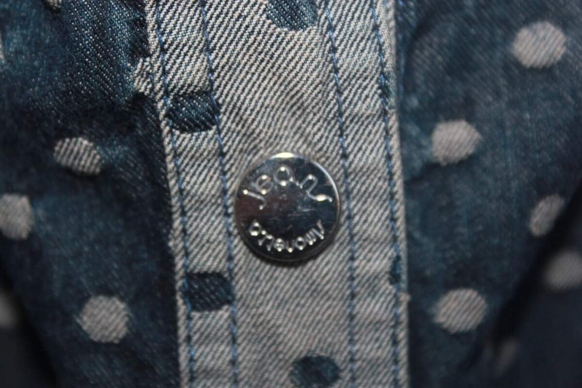 tweedehands-blauwe-denim-top-stippen-maat-134-simonetta