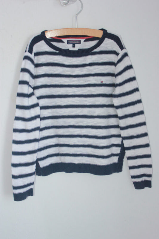tweedehands-donkerblauw-wit-gestreepte-unisex-trui-kind-tommy-hilfiger-maat-116